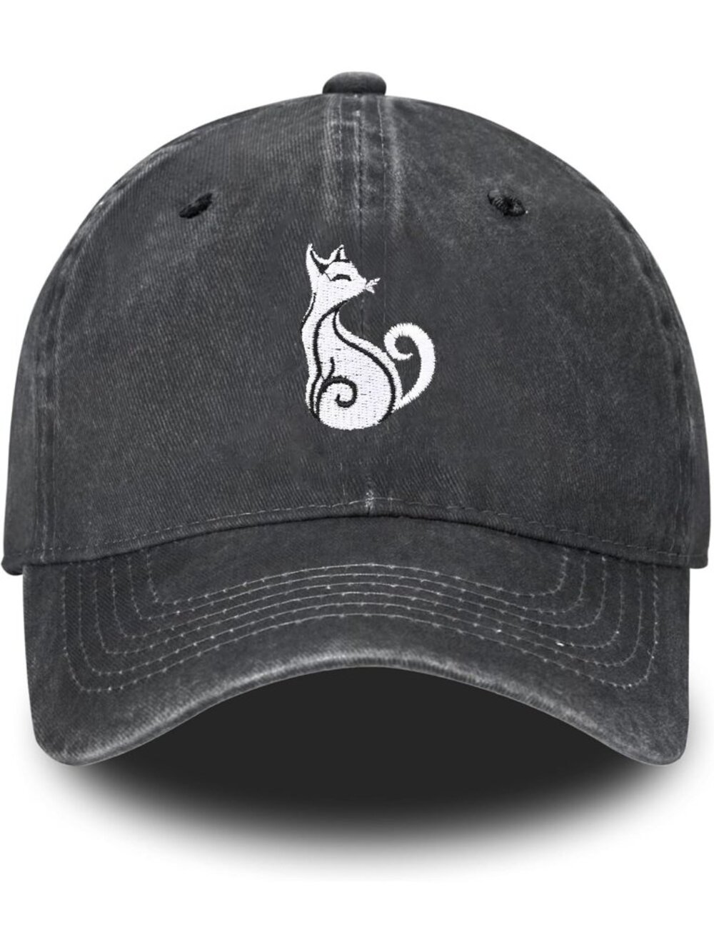 Unisax Black Cat Embroidered Adjustable Vintage Washed Distressed Baseball Hat